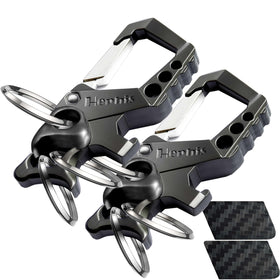 Hephis front view of black keychain showing compact organizer and durability
