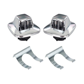 HERCOO chrome front view of license plate light housing showing polished finish and fit