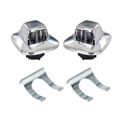 HERCOO chrome front view of license plate light housing showing polished finish and fit