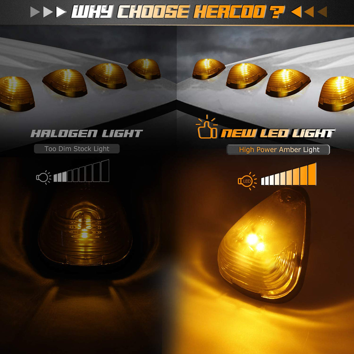 HERCOO close-up of smoked ABS lens showing scratch resistance and durability