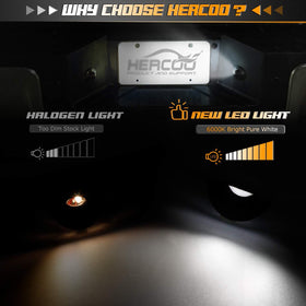 HERCOO license plate light installed on rear bumper showing improved visibility benefit