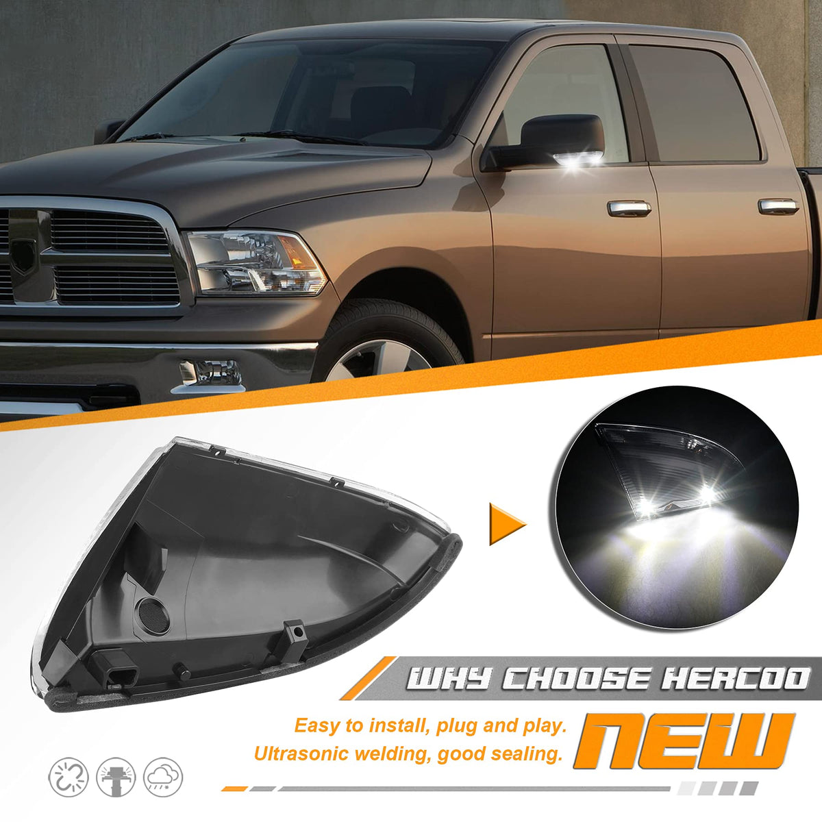 HERCOO LED lens close-up highlighting durable texture and bright output