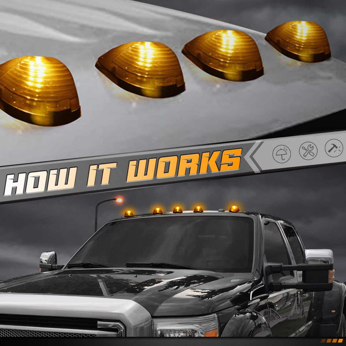 HERCOO illuminated at night showing improved cab outline visibility and safety