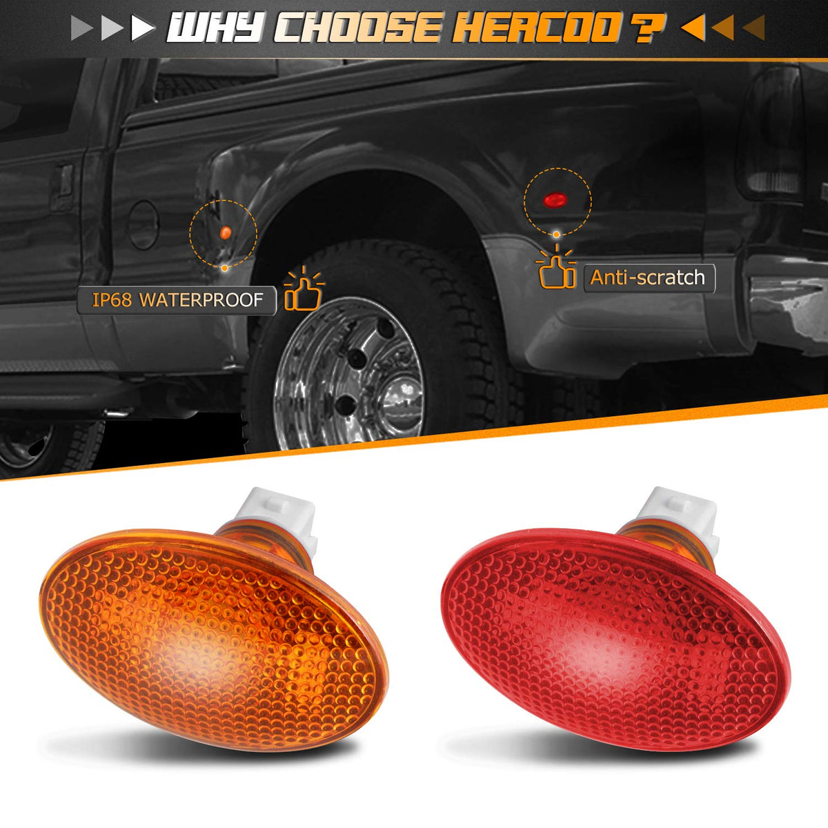 HERCOO rear red lens mounted highlighting secure fit and night visibility