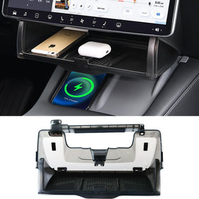 Heryvii front-installed under-screen tray showing clean fit and extra storage benefit