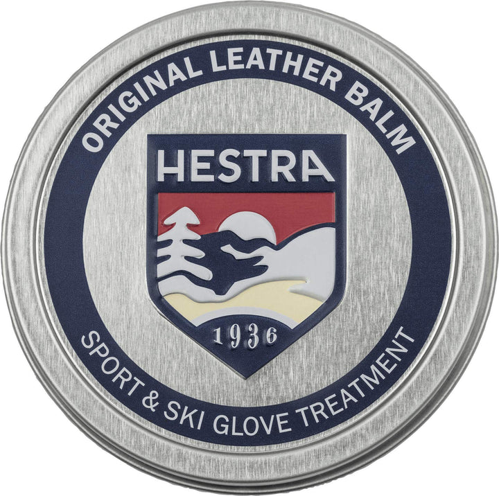 Hestra balm front tin showing clean label and compact size, protects gloves