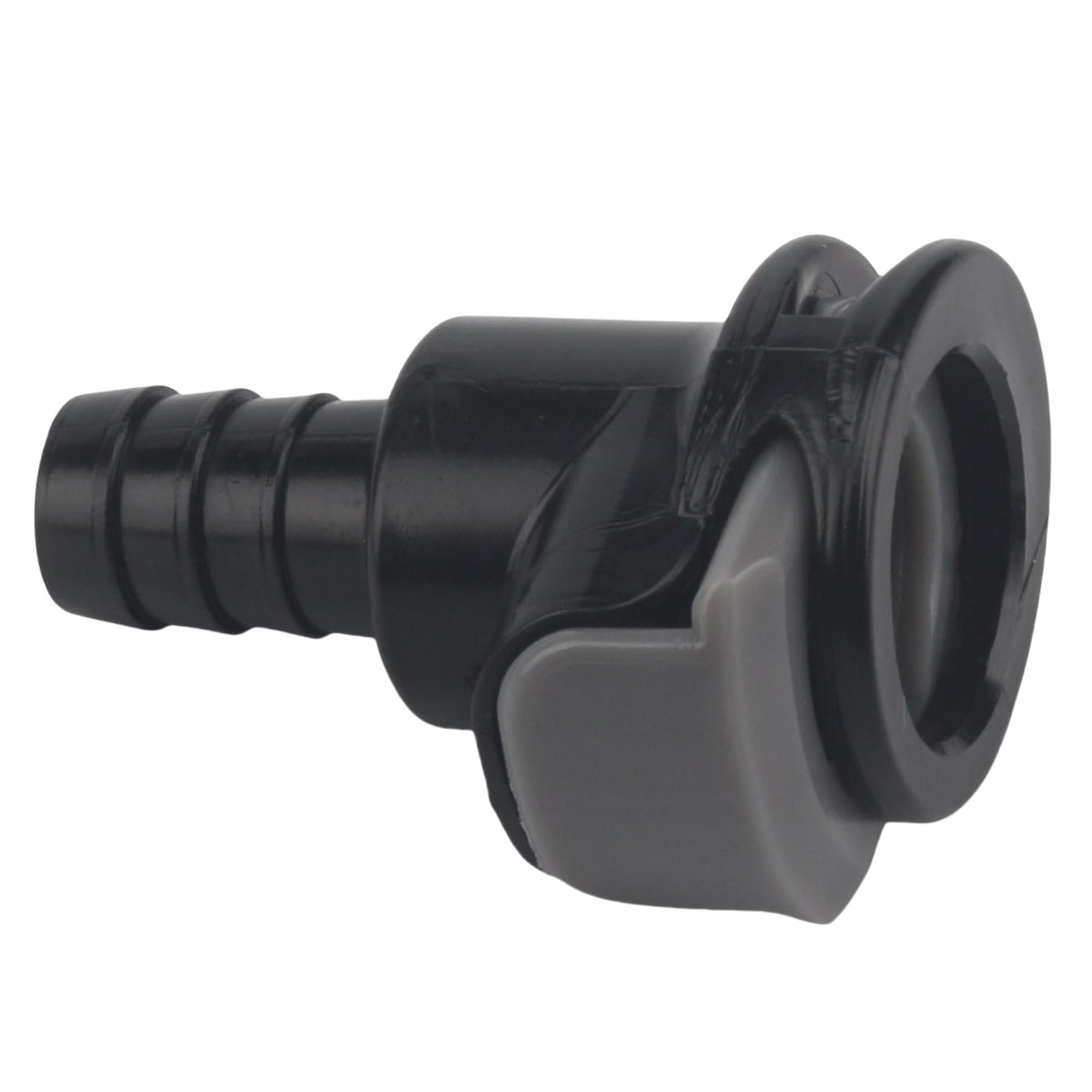 Heurofosh connector installed on hose showing size scale and easy fit benefit