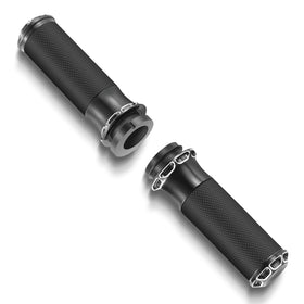 HEYOMOTOR front view of black grips showing sleek profile and improved control