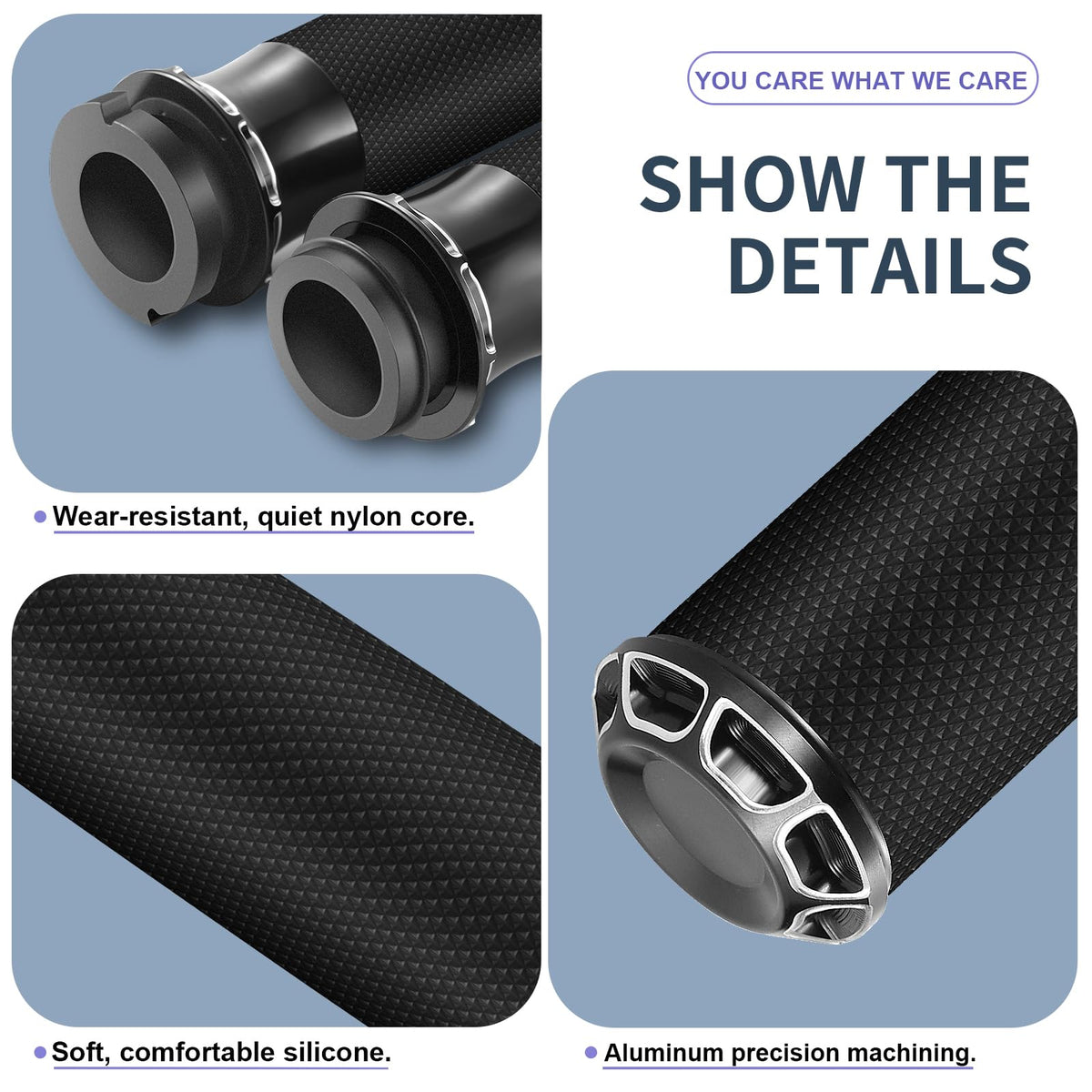 HEYOMOTOR rubber texture detail showing non-slip grip for safer handling