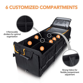 HEYTRIP installed in car trunk showing space-saving convenience benefit