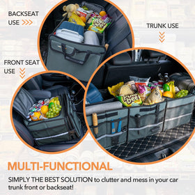 HEYTRIP loaded with grocery bags in vehicle trunk demonstrating secure fit