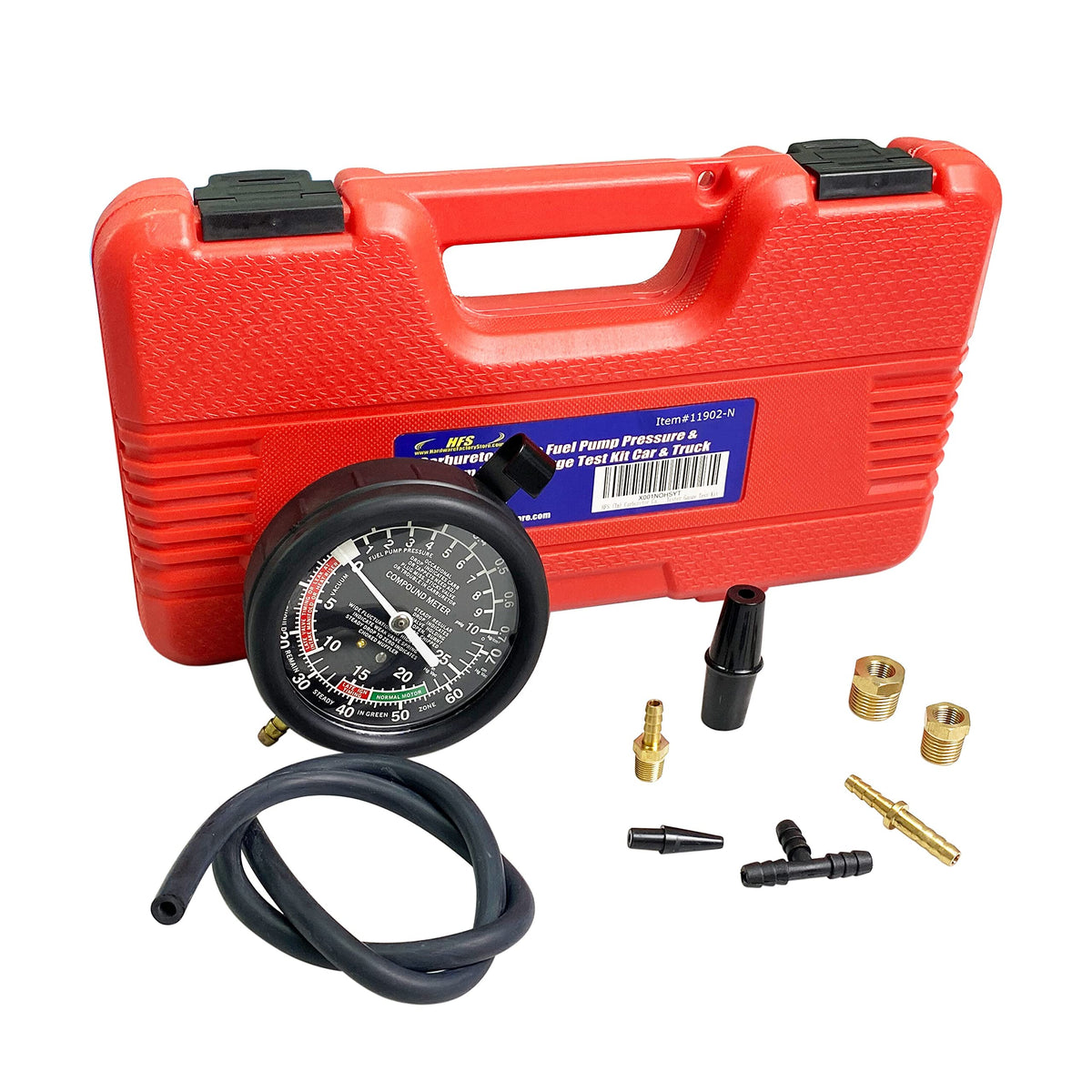 HFS front view of gauge and case showing compact kit and organized storage benefit