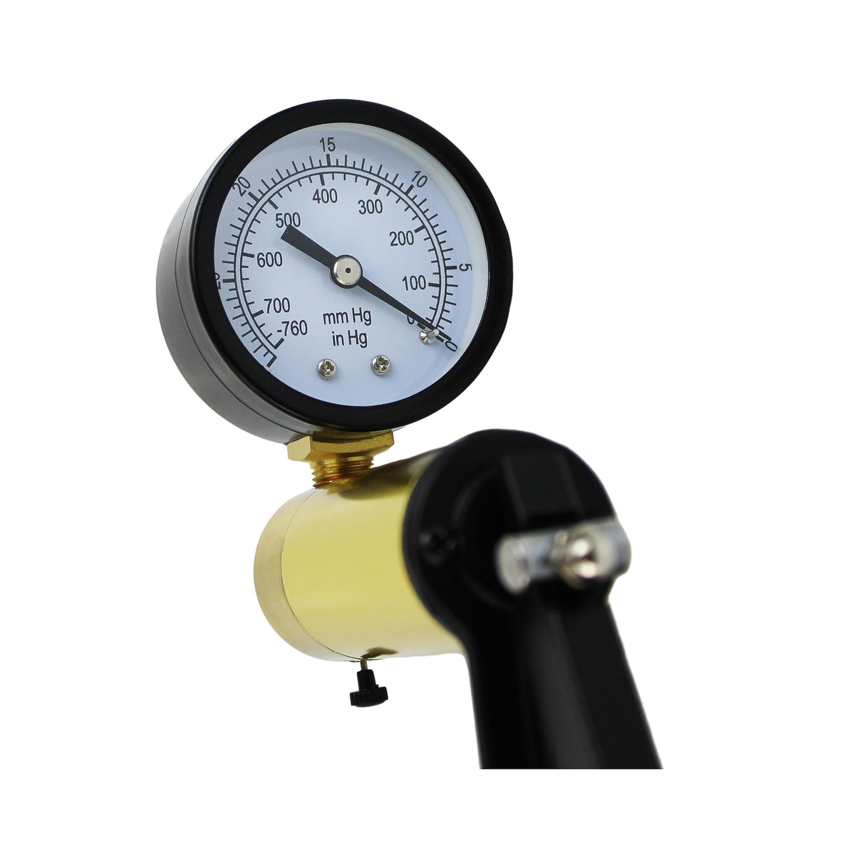 HFS handheld pump in use on a brake bleeder port showing one-person operation