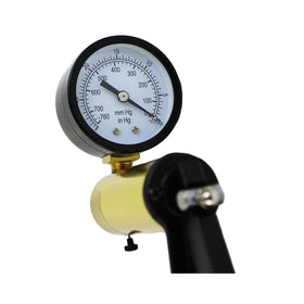HFS handheld pump in use on a brake bleeder port showing one-person operation