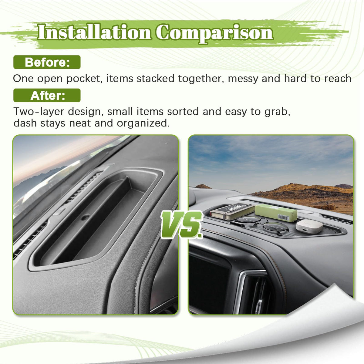 Side profile of HGWEI tray matching dash contours for snug installation