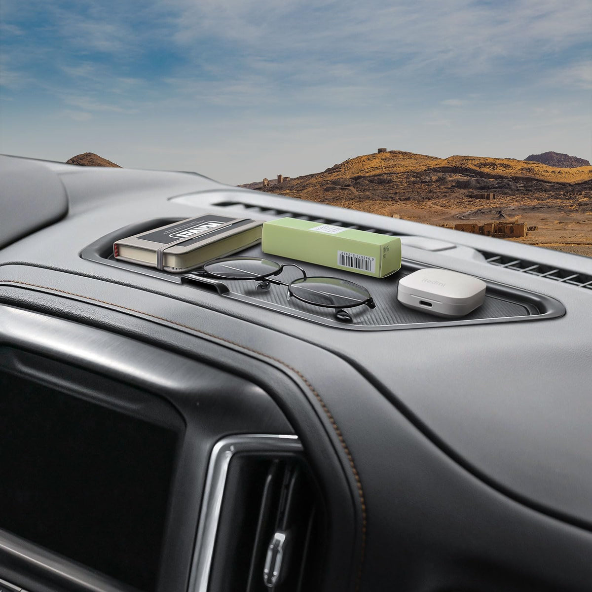 Lifestyle shot of HGWEI tray in truck interior keeping cabin tidy and organized