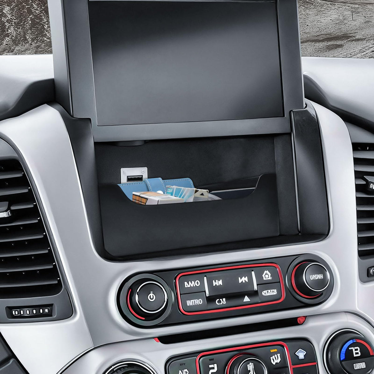 HGWEI lifestyle driving shot showing tidy console and reduced in-car clutter