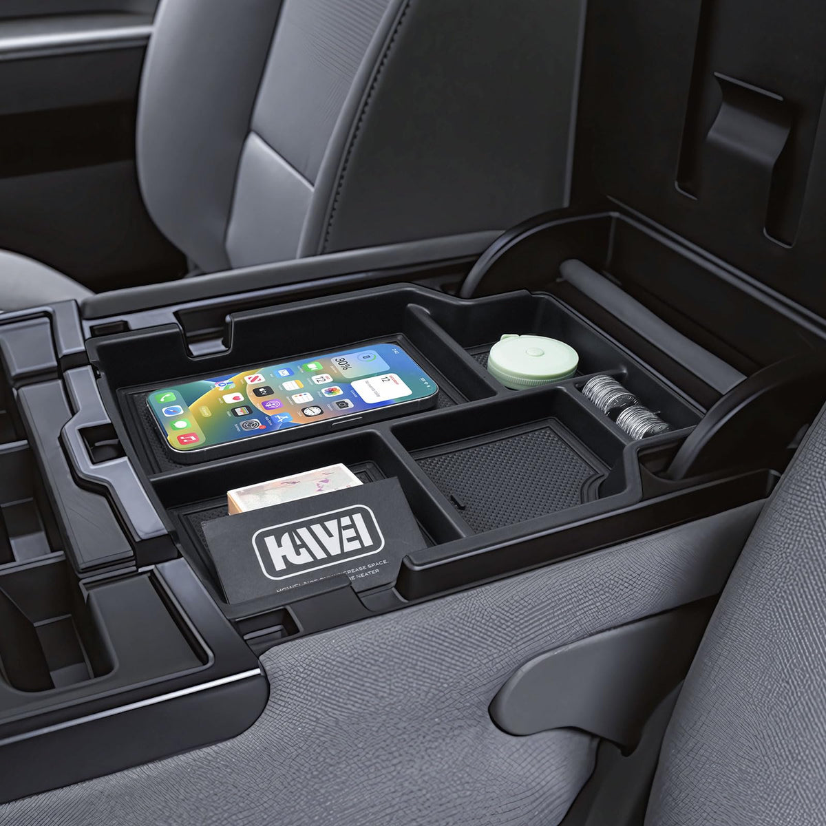 HGWEI lifestyle interior shot showing organized truck cabin and convenience