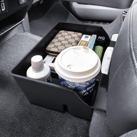 HGWEI front view of underseat organizer showing clean OEM-like fit and added storage
