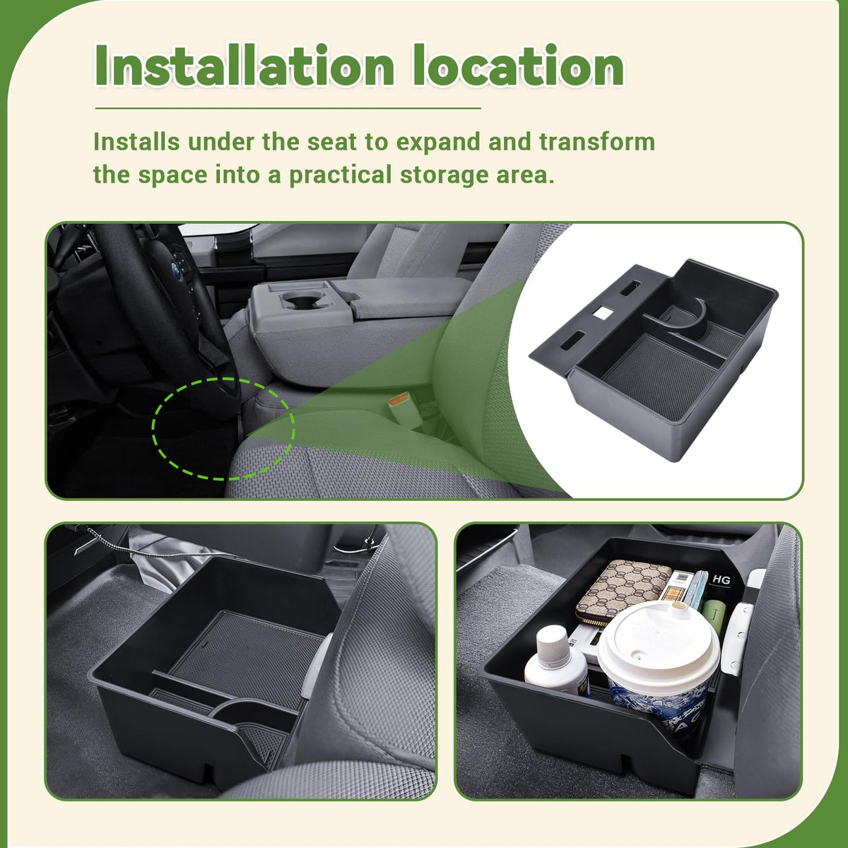 HGWEI organizer installed under truck seat demonstrating accessible storage benefit