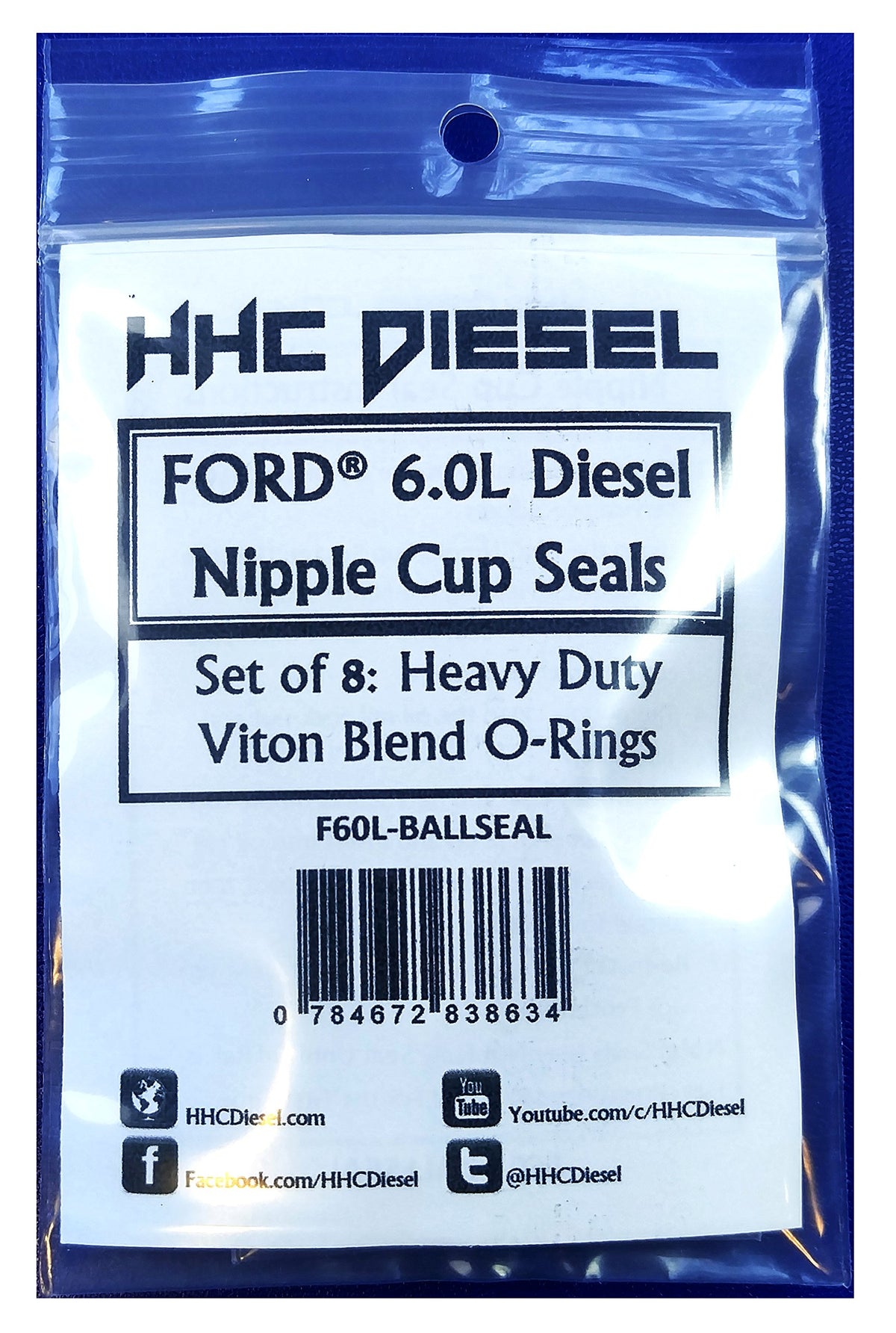 HHC Diesel front packaging showing eight heavy-duty Viton O-rings and model label