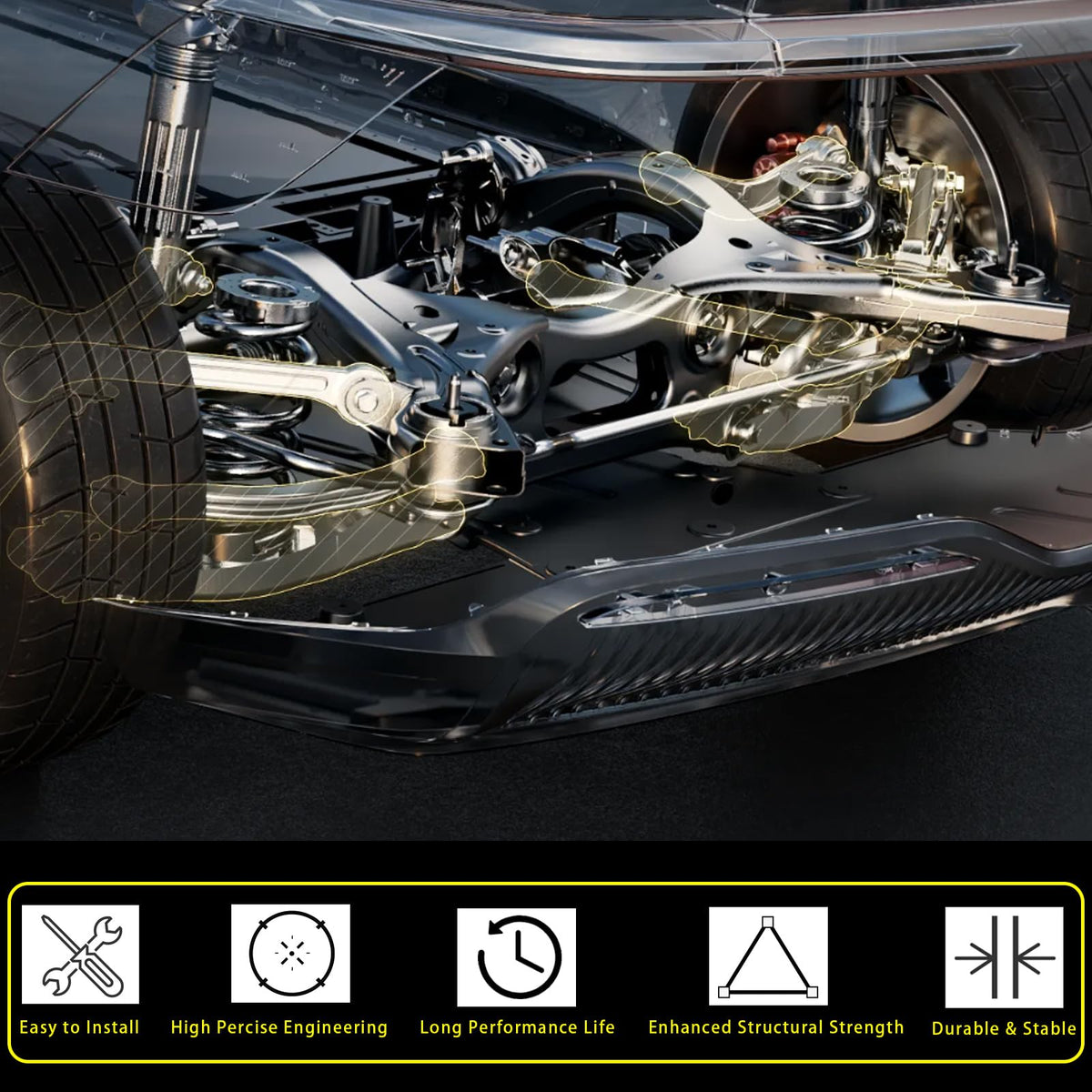 HHCM control arm installed under vehicle demonstrating restored steering benefit