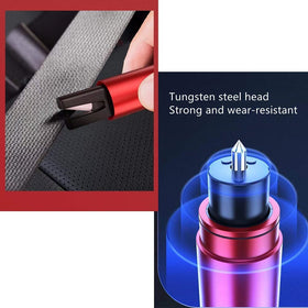HHXS detailed view of hidden U-shaped seatbelt cutter cutting webbing safely