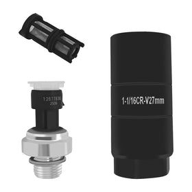 HHZL oil pressure sensor front view showing connector and durable housing benefit