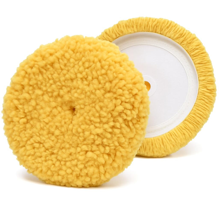 HI-BUFF front packaging showing two 7.5" wool pads and product benefits