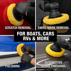 HI-BUFF pad in use on car hood delivering faster swirl removal and gloss