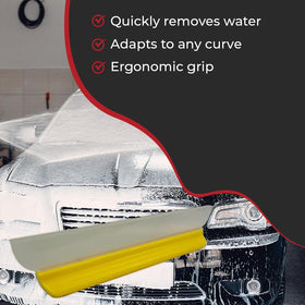 HI-TECH squeegee in use on a car hood clearing water quickly for streak-free finish