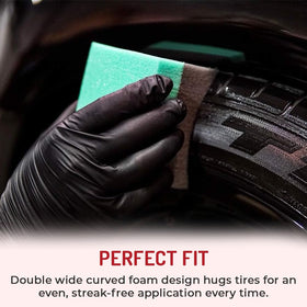 HI-TECH applicator in hand applying dressing for easy, streak-free tire coverage