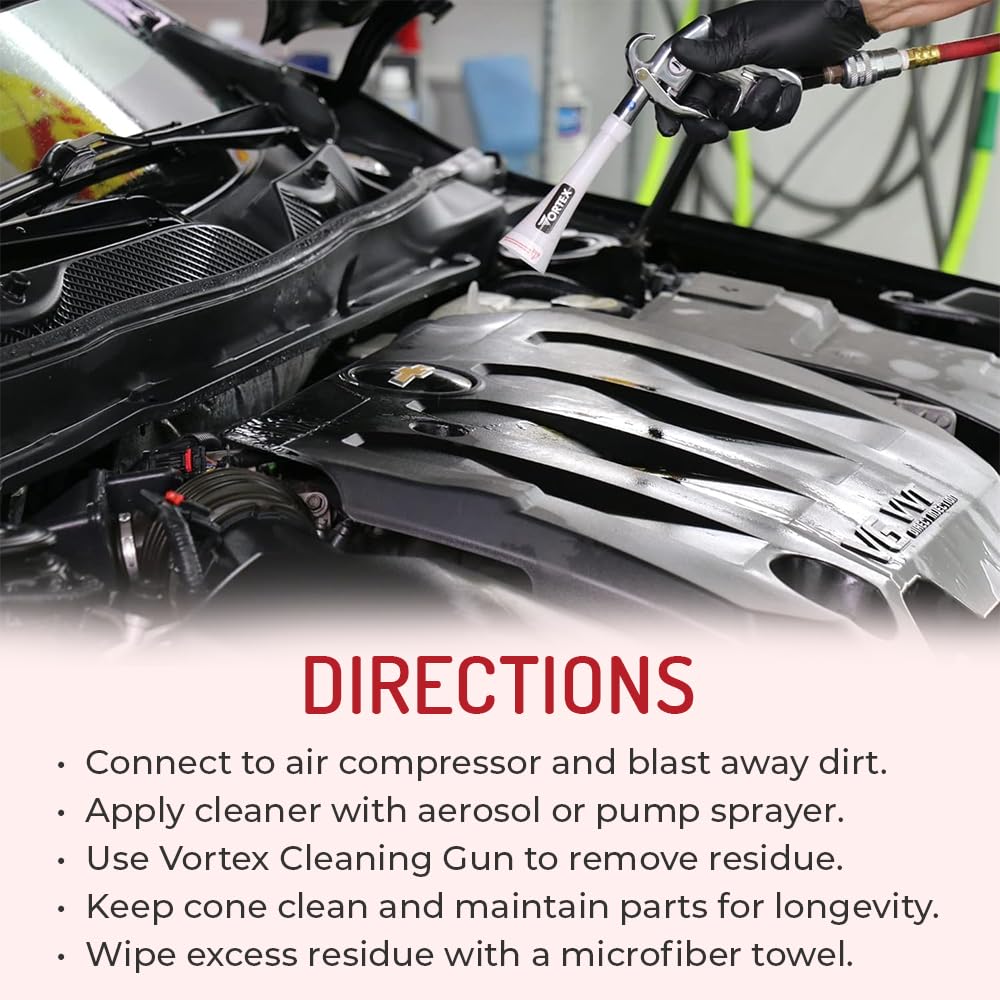 HI-TECH Vortex II cleaning engine bay tight spaces, removing grease and grime effectively