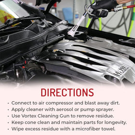 HI-TECH Vortex II cleaning engine bay tight spaces, removing grease and grime effectively