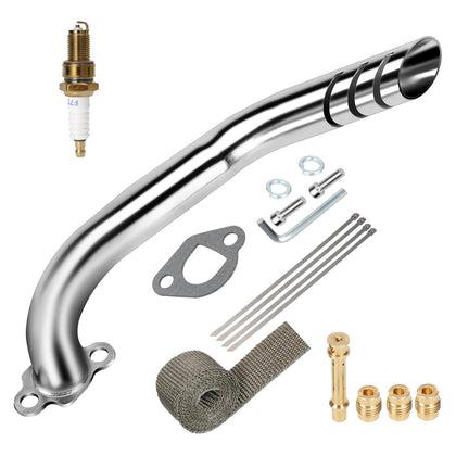 HIAORS exhaust kit front view showing header and pipe benefit improved flow