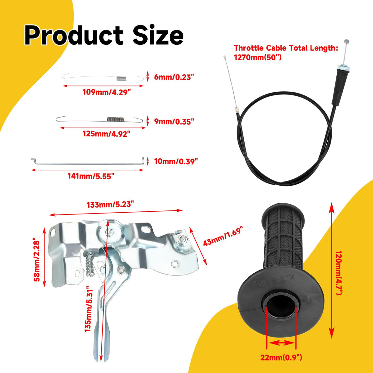 HIAORS extra throttle linkage kit showing spare rods and springs for quick replacement