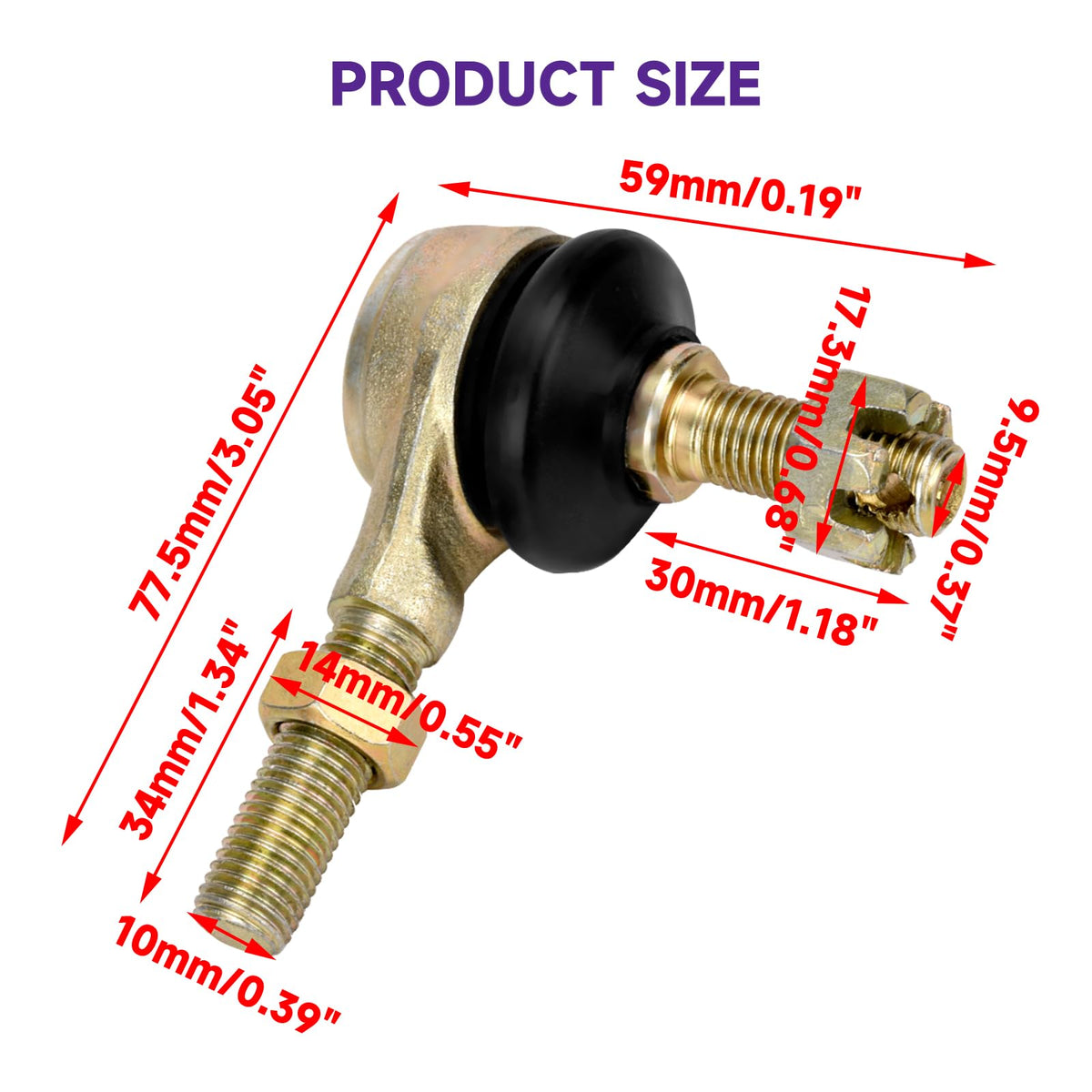 HIAORS tie rod next to ruler showing 10mm stud scale for correct sizing