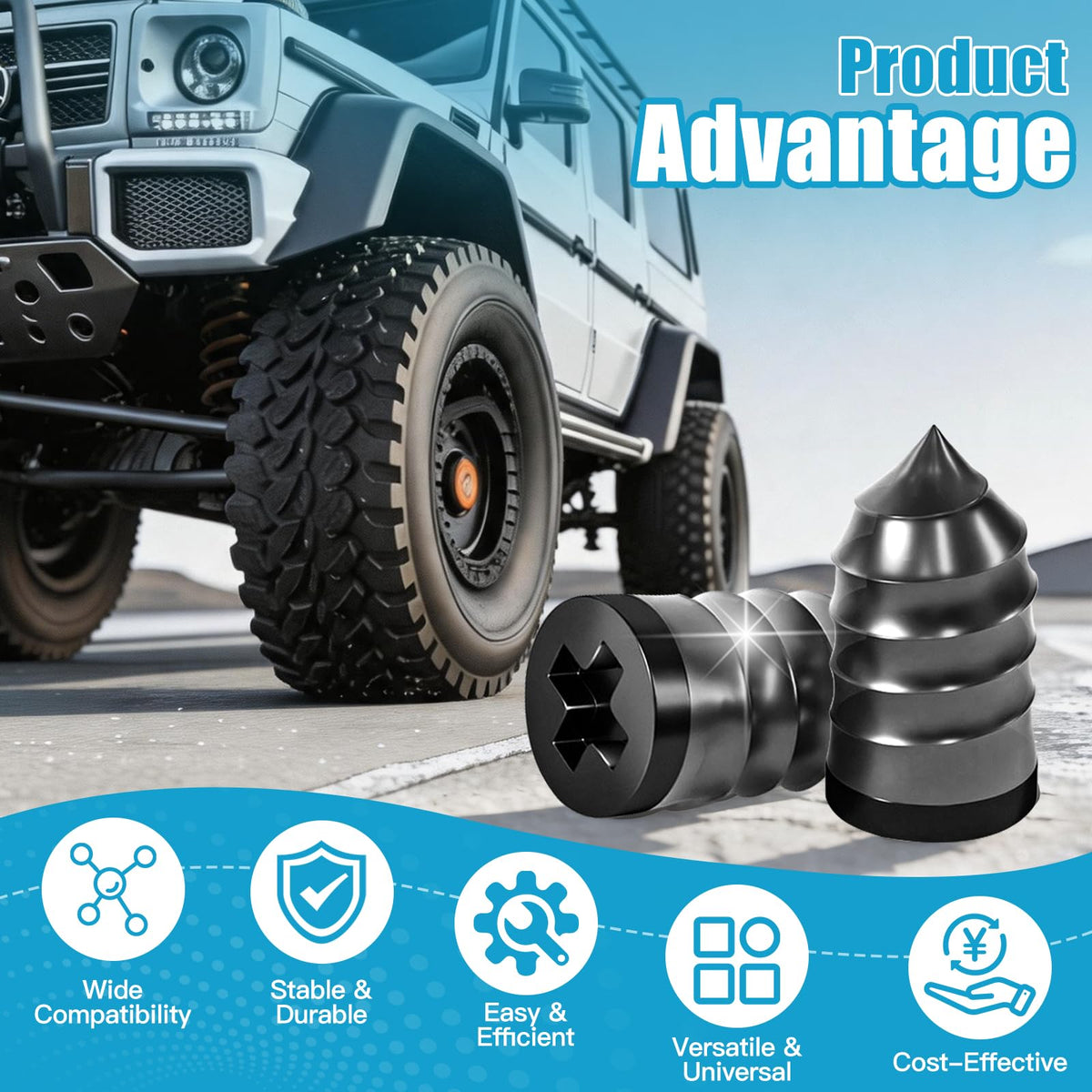 Hiber Sea kit in use on a car tire demonstrating quick temporary puncture sealing