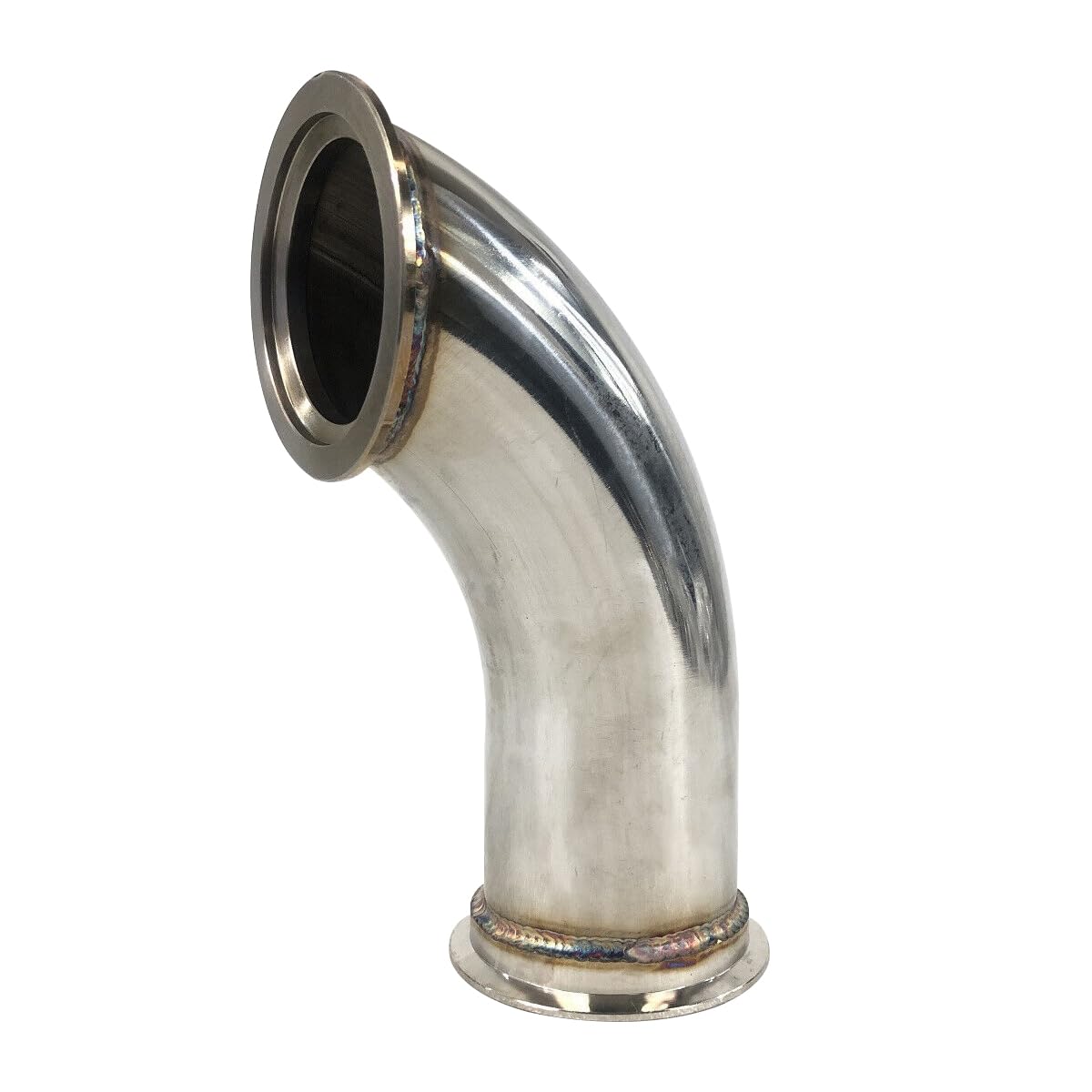 HiBuyer front view of 3" V-band 90° elbow showing clean flange faces and fit