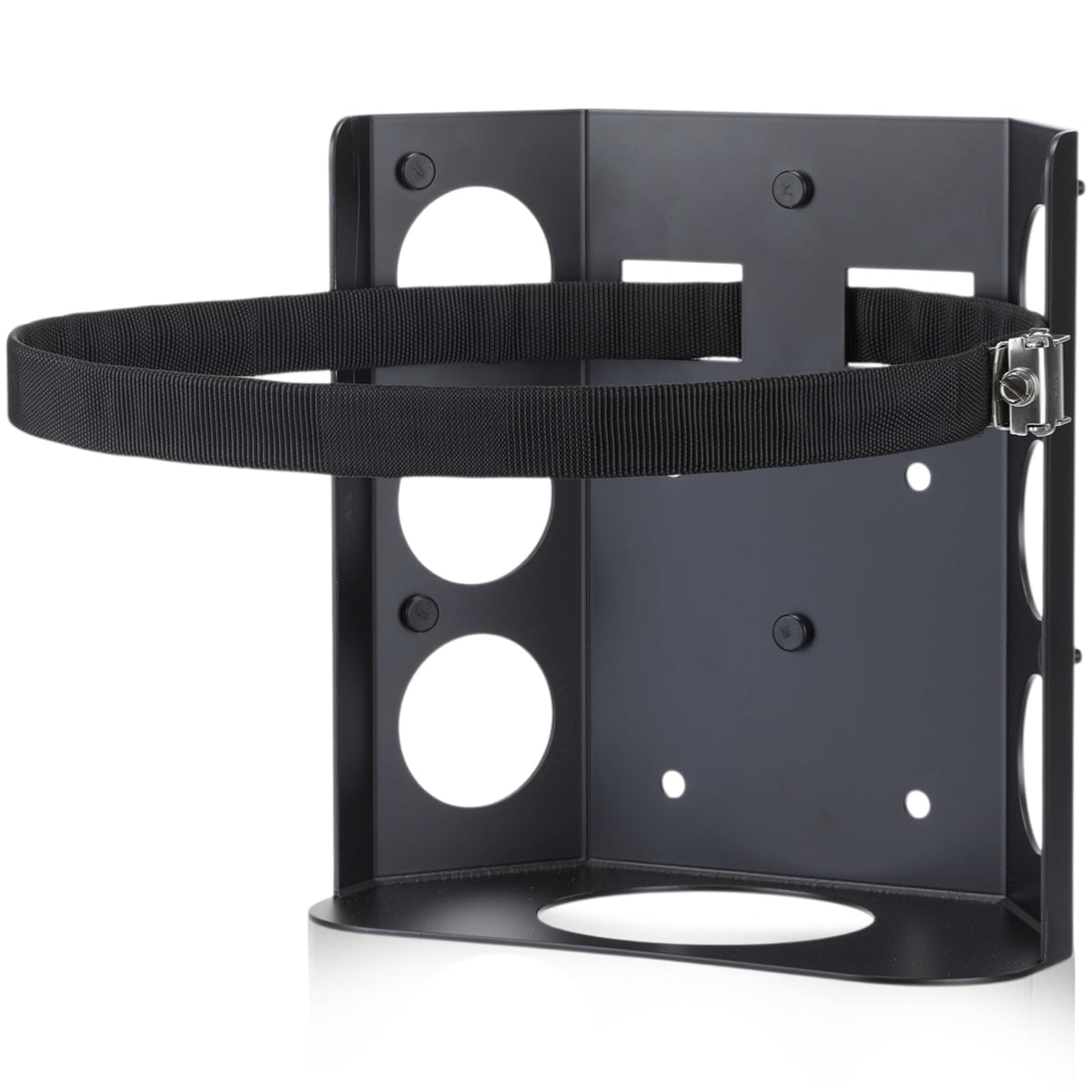 Hicarer front view of bracket showing cradle and strap, demonstrates secure hold
