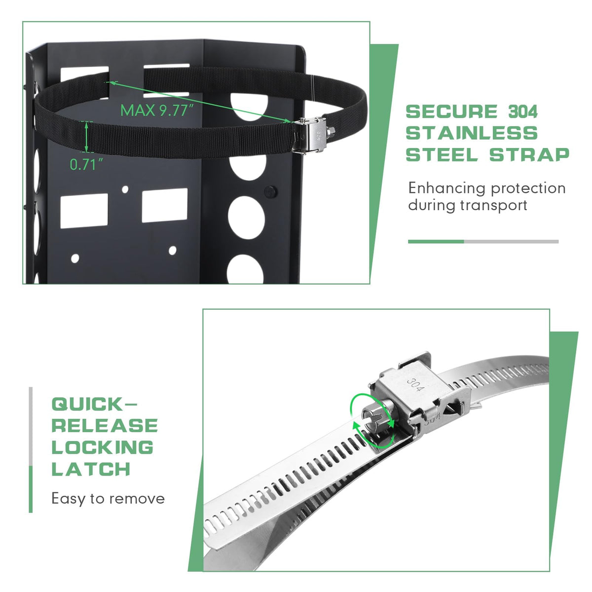 Hicarer side profile with 10 lb tank showing snug fit and anti-rattle benefit