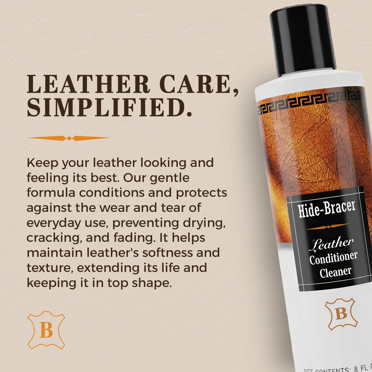 Hide-Bracer bottle held in hand demonstrating easy 8 fl oz size and convenient use