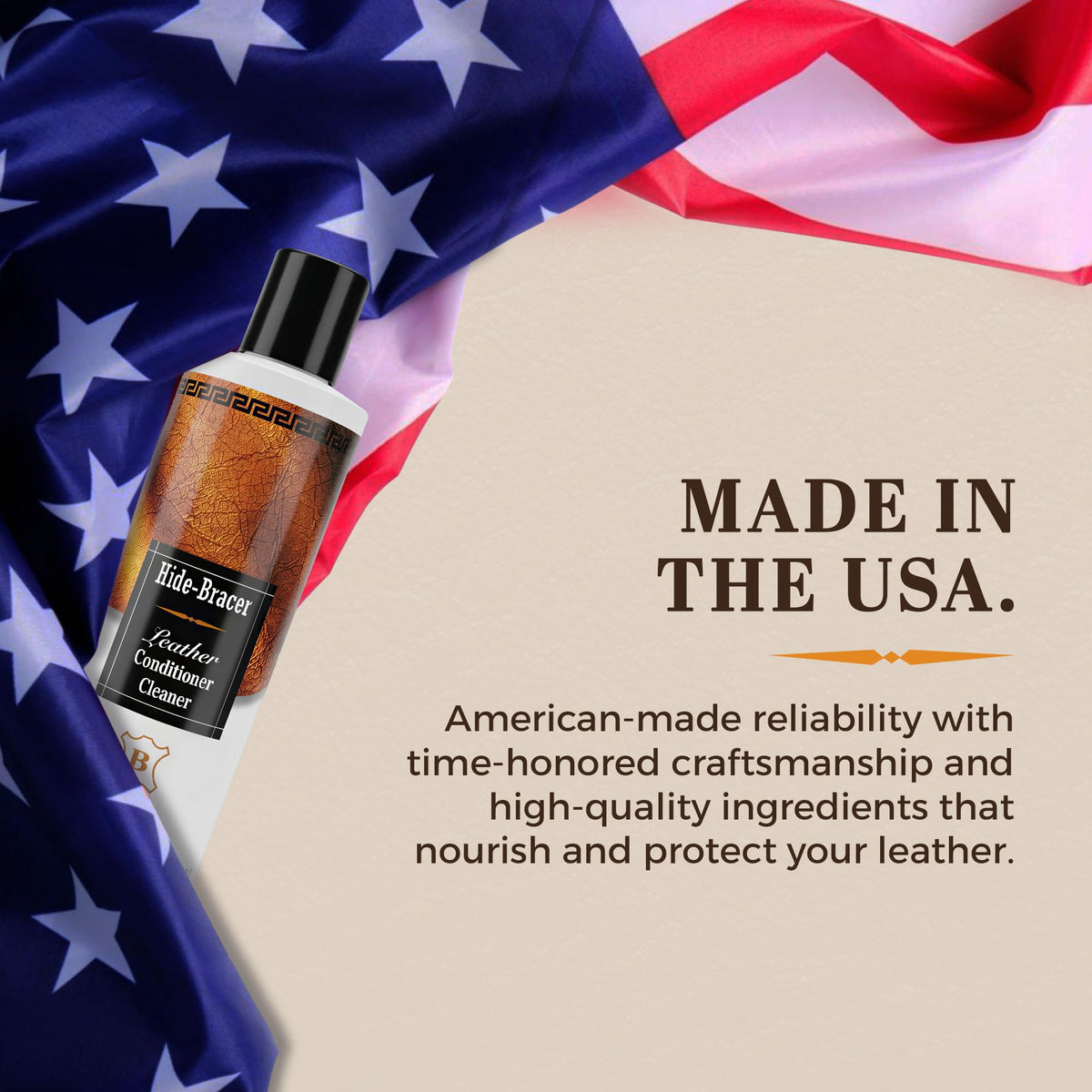 Hide-Bracer label and cap detail emphasizing formulation information and safe handling