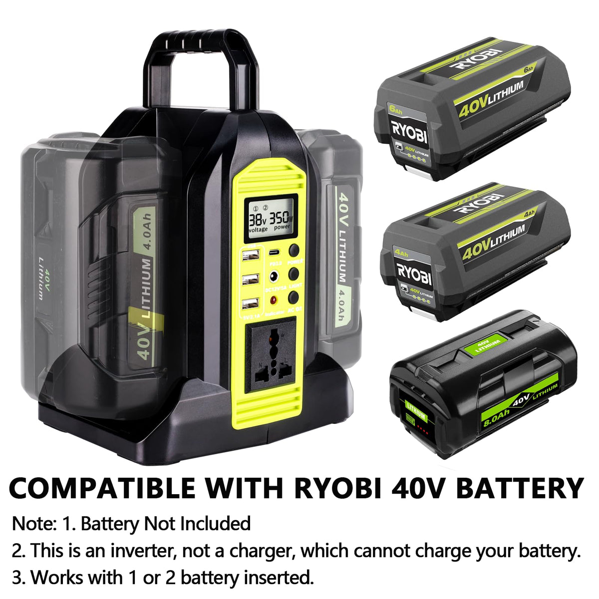 Hiesuan inserting two Ryobi 40V batteries, extended runtime benefit shown