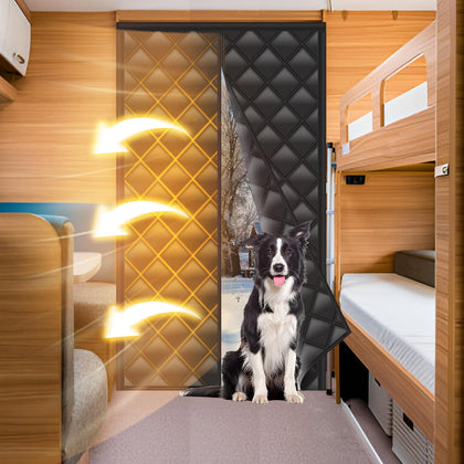 Hifor front view of insulated RV door curtain showing full coverage and neat fit