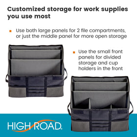 High Road organizer used as angled desk holding tablet and notebook for productivity
