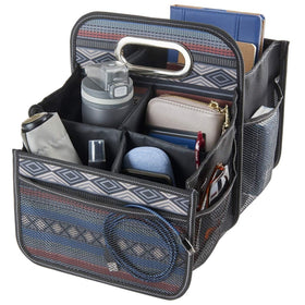 High Road car caddy front view showing organized compartments and cup holders for neat storage