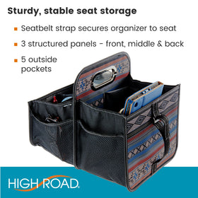 High Road car caddy mesh pocket detail storing small items with visible quick-access benefit