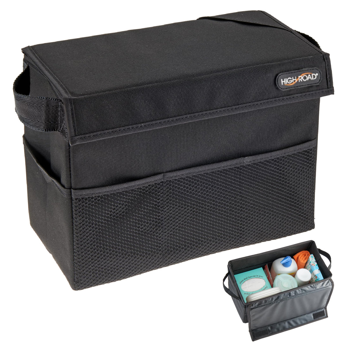 High Road Carganizer on front seat keeps essentials tidy and reachable