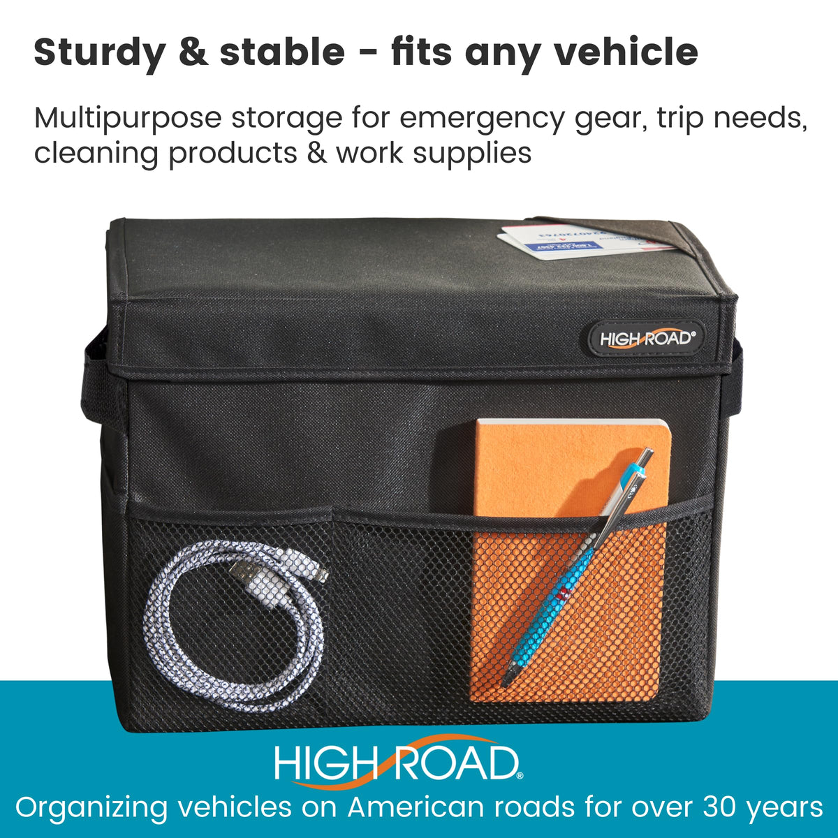 High Road Carganizer lid closed hides clutter and secures items